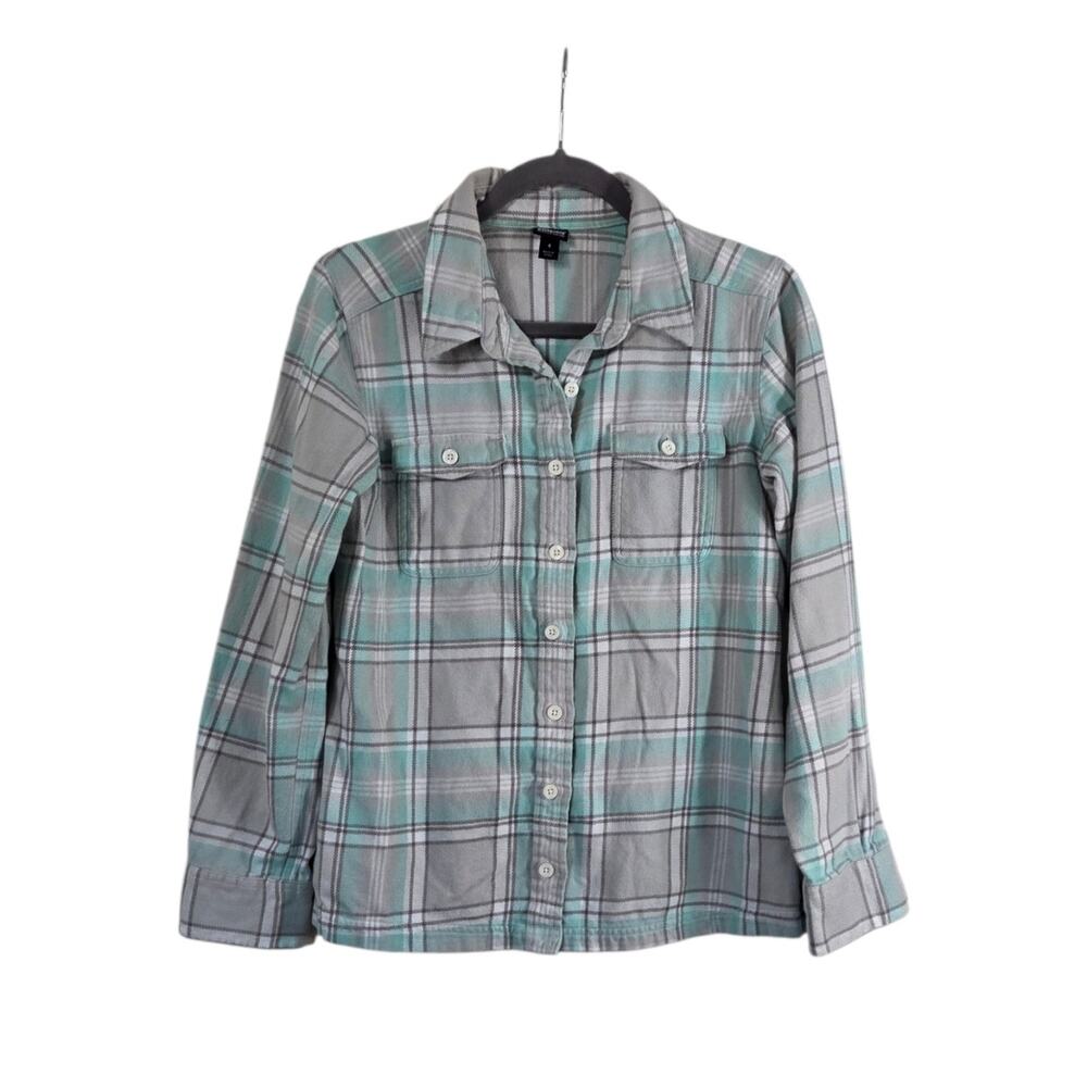 Patagonia Organic Cotton Fjord Mint Plaid Flannel Long Sleeve Shirt Women's 4